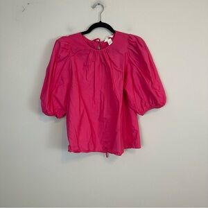 H&M | Hot Pink Puff Sleeve Tie Back Blouse Size Small